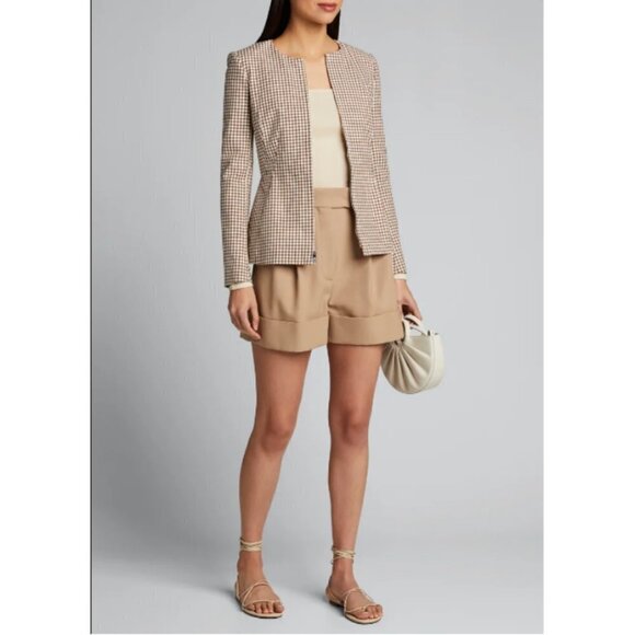 💕THEORY💕 Check Zip-Front Sculptured Jacket Grid Street Ivory Checker Print NWT - Picture 1 of 16